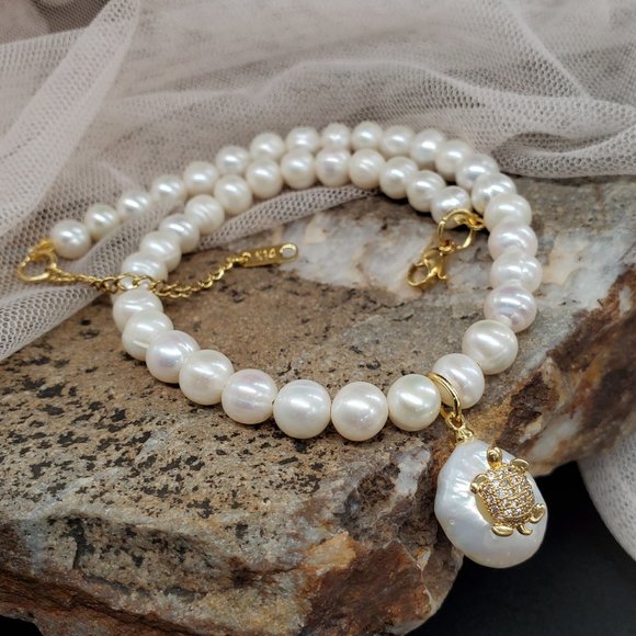 Genuine Pearls 14K Gold plated Pendant BAROQUE Coin Pearl Hypoallergenic